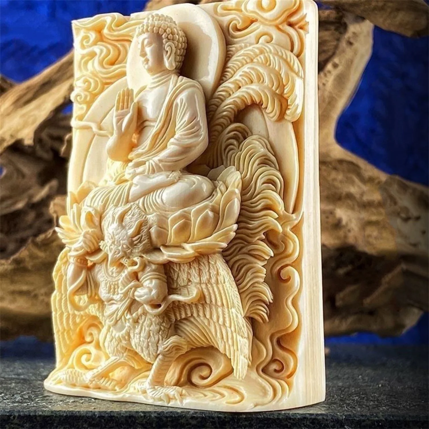 Hand Carved Genuine Mammoth Ivory Pendant Vairocana Buddha Eight Great Protectors Twelve Chinese Zodiac Animal Sign Amulet