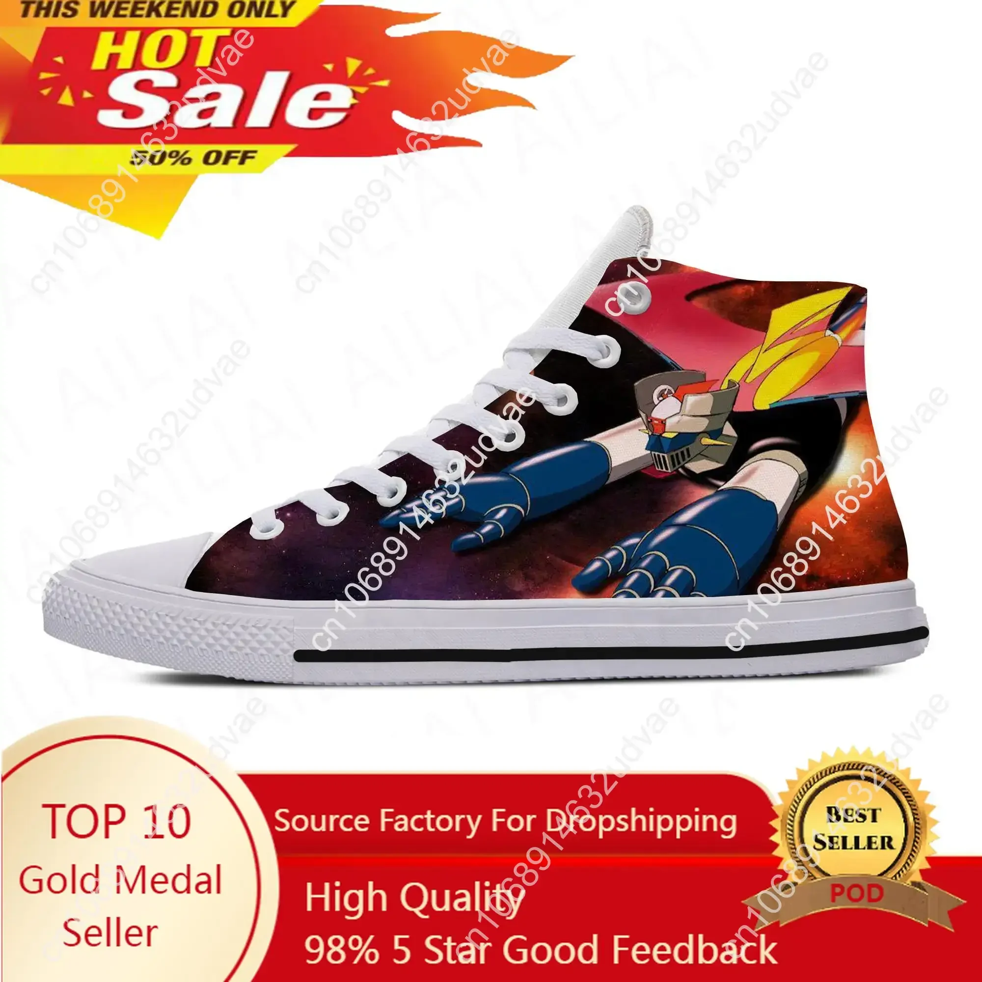 

Hot Japanese Anime Manga Mazinger Z UFO Robot Fashion Woman Man Lightweight Sneakers High Quality High Help Casual Board Shoes