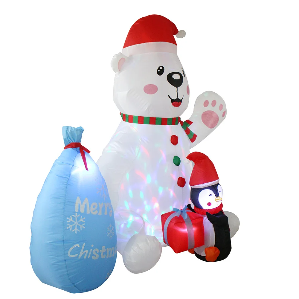 7Ft Christmas Inflatable Polar Bear Gift Pack Penguin Outdoor Decorations with 3 LED Glow Exploding Yard