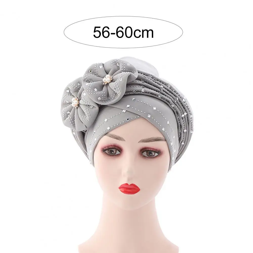 Trendy Head Wrap  Warm All-Match Headscarf Cap  Flower Decor Full Rhinestone Turban Beanie