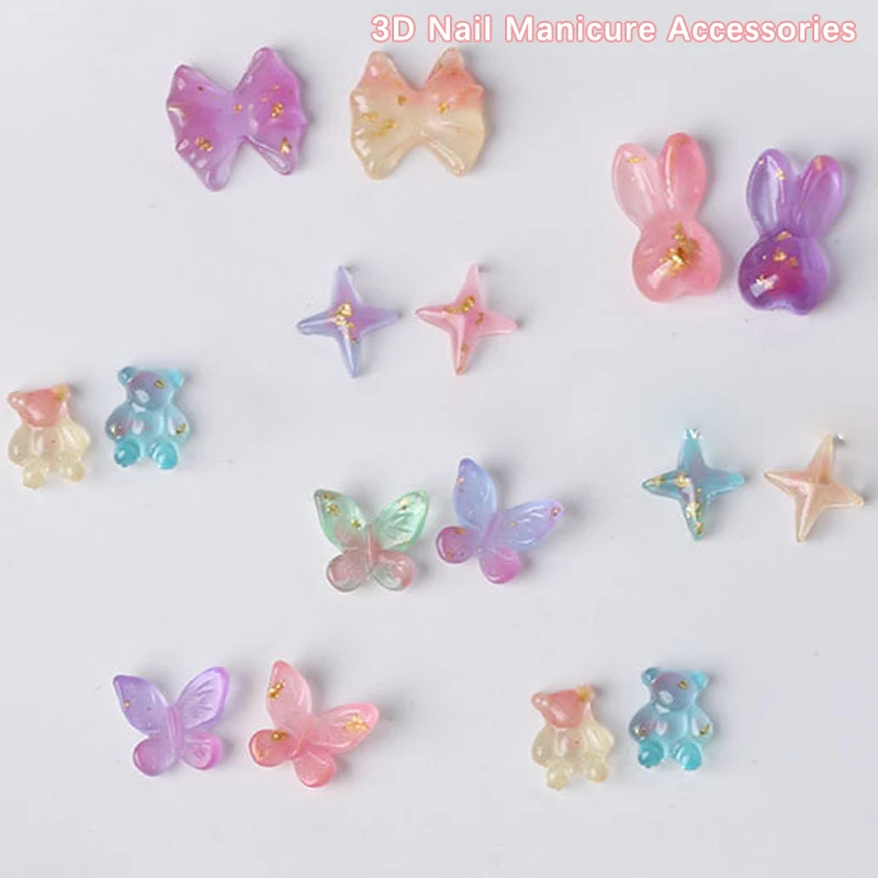 Aurora Glitter 3D Colorful Butterfly Bowknot Bear Rabbit Nail Charm Parts Jewelry DIY Resin Manicure Decals Nail Art Decorations