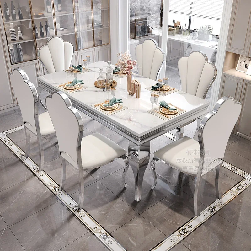 Mesa de jantar luxuosa em mármore, exclusiva, dourada, individual, branca, italiana, design retangular, mesa comedor, móveis para casa