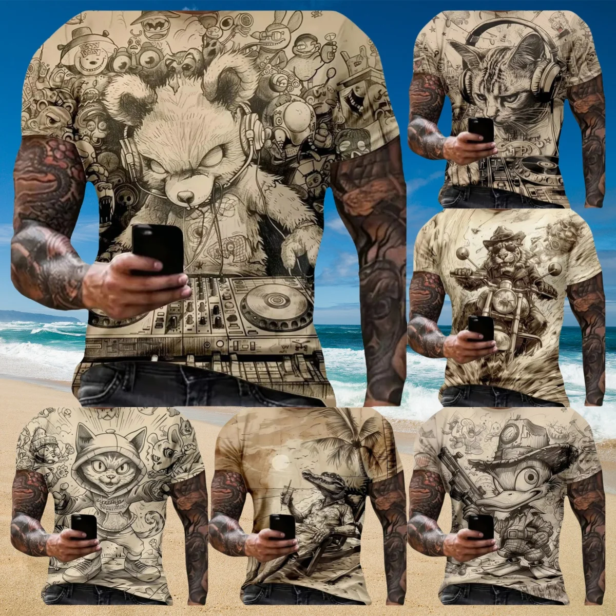 

Summer Men's Street Casual Clothing Vintage Men's T-Shirt 3D Funny Animal Print Short Sleeve T-Shirt O Neck Oversized Men's Tee