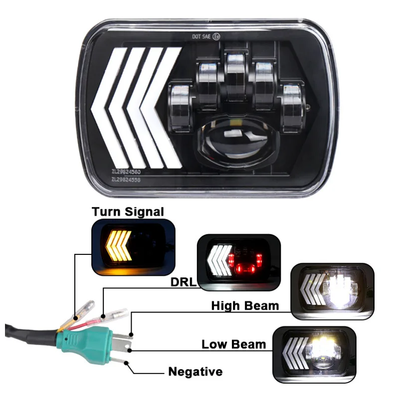 

Совместимость с фарами Jeep Wrangler, 7-дюймовые квадратные фонари с указателями поворота, светодиодные передние фары Harley, 5x7, однонаправленные