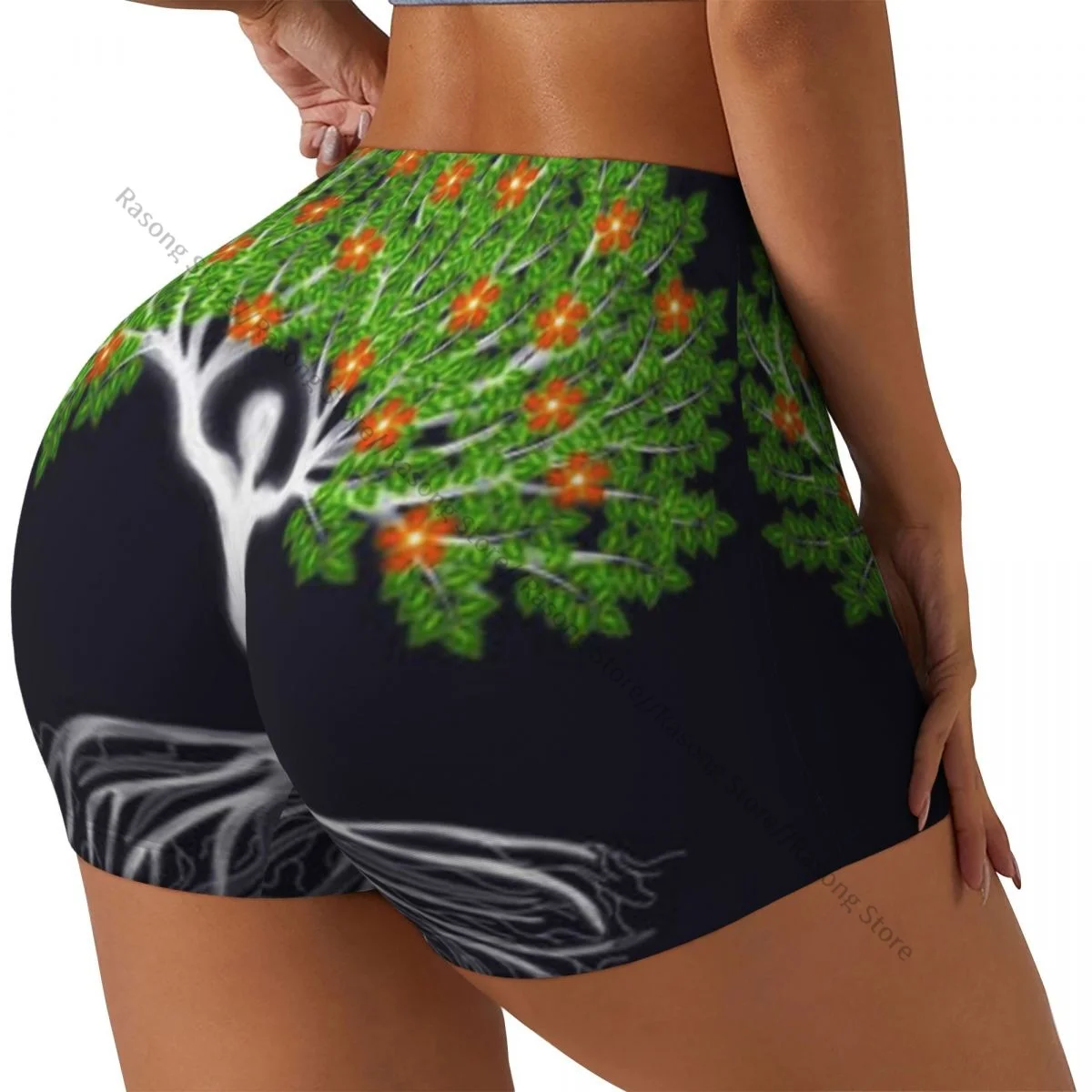 Pantaloncini sportivi attillati sexy sui fianchi Blooming Tree Of Life Illustration fitness comodi pantaloncini da yoga da donna
