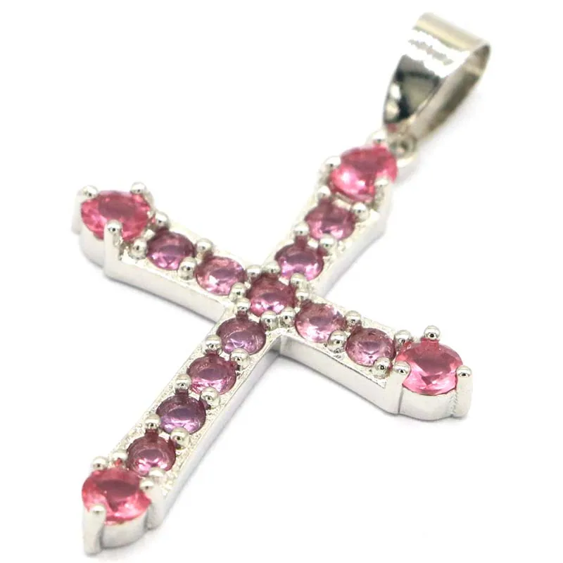 

Buy 3 Get 1 Free Classic Long Cross Pink Tourmaline Blue Aquamarine Pink Kunzite Women Silver Pendant