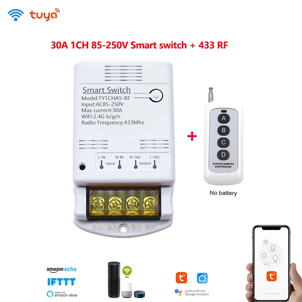 

Tuya Smart Life Wifi Умный модуль выключателя света, MiNi DIY 433MHZ RF Модуль дистанционного управления APP Голосовое реле Таймер Google Home Alexa