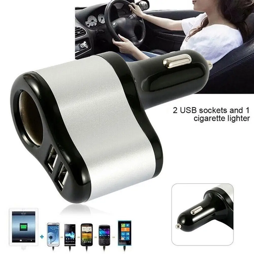 Cargador de coche 2 en 1, enchufe para encendedor de cigarrillos, puerto USB Dual, carga rápida para enchufe de coche iPhone Q7P3