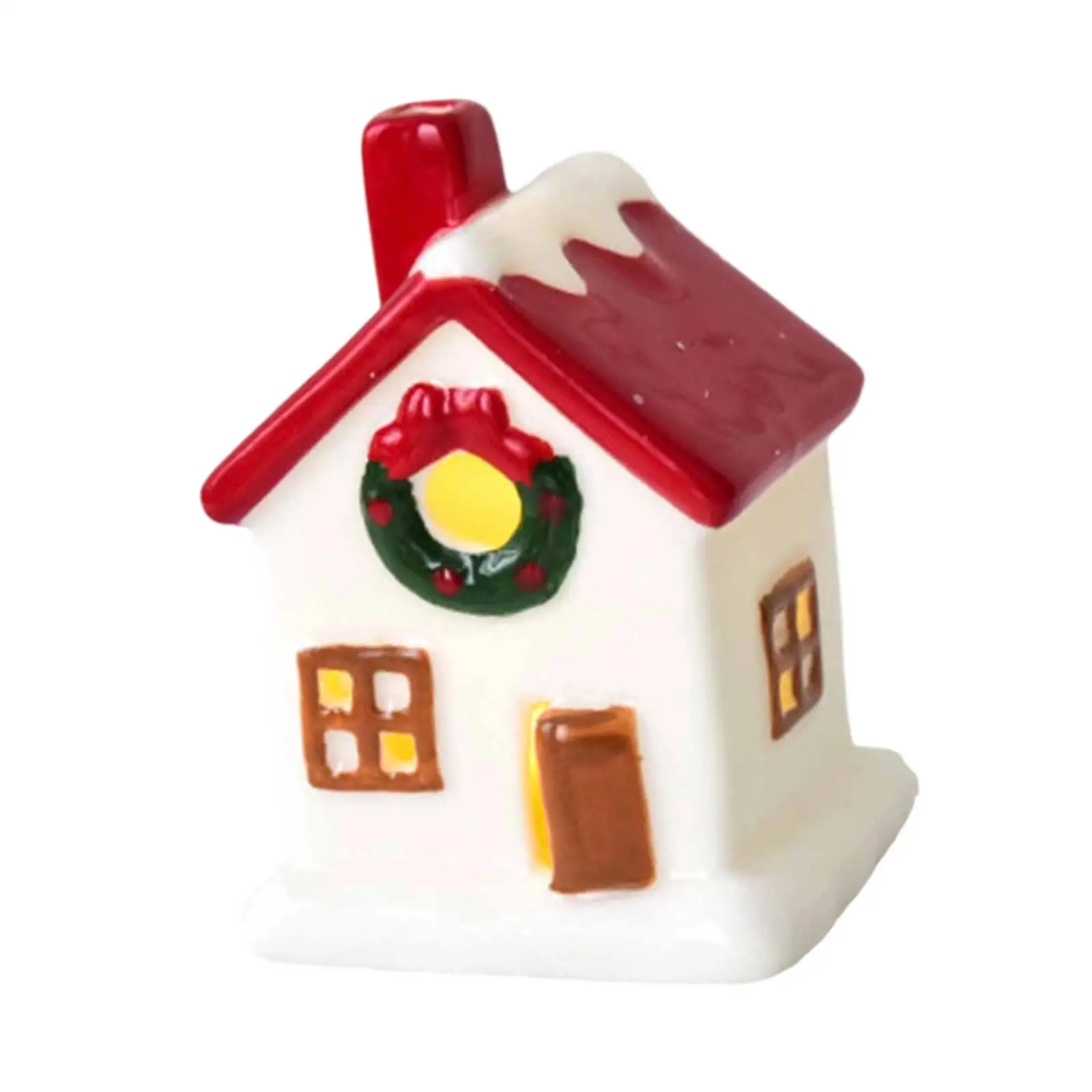 Decorative Ceramic Christmas Mini House LED Collectible Ornament Creative Holiday Gift for Room Decoration