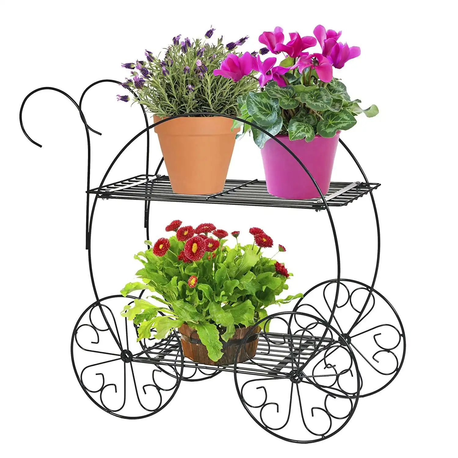 Huhote high quality balcony flower stand floor shelf iron round flower stand multi-layer plant stand for indoor outdoor plants