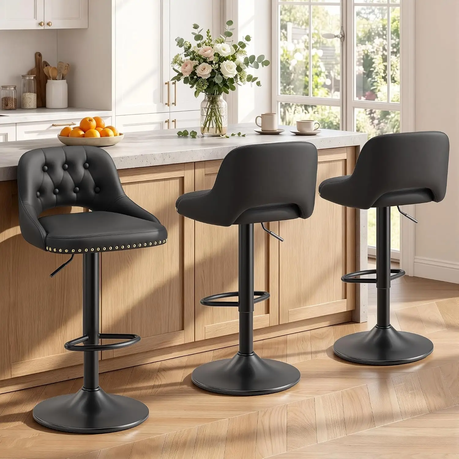 Modern Bar Stools Set of 3, Adjustable Height and Swivel Bar Stools