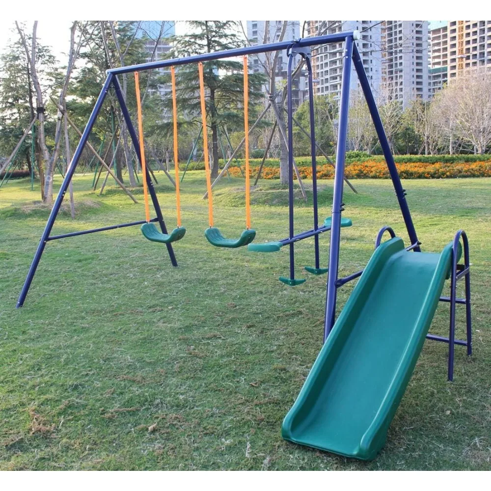 

Frame Metal Swing Set w/Slide