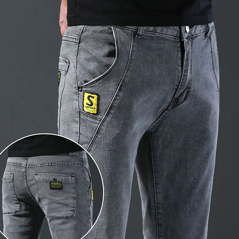 Men Fashion Casual Straight Narrow Leg Pants Classic Business Jeans Male New Stretch Solid Black Trousers