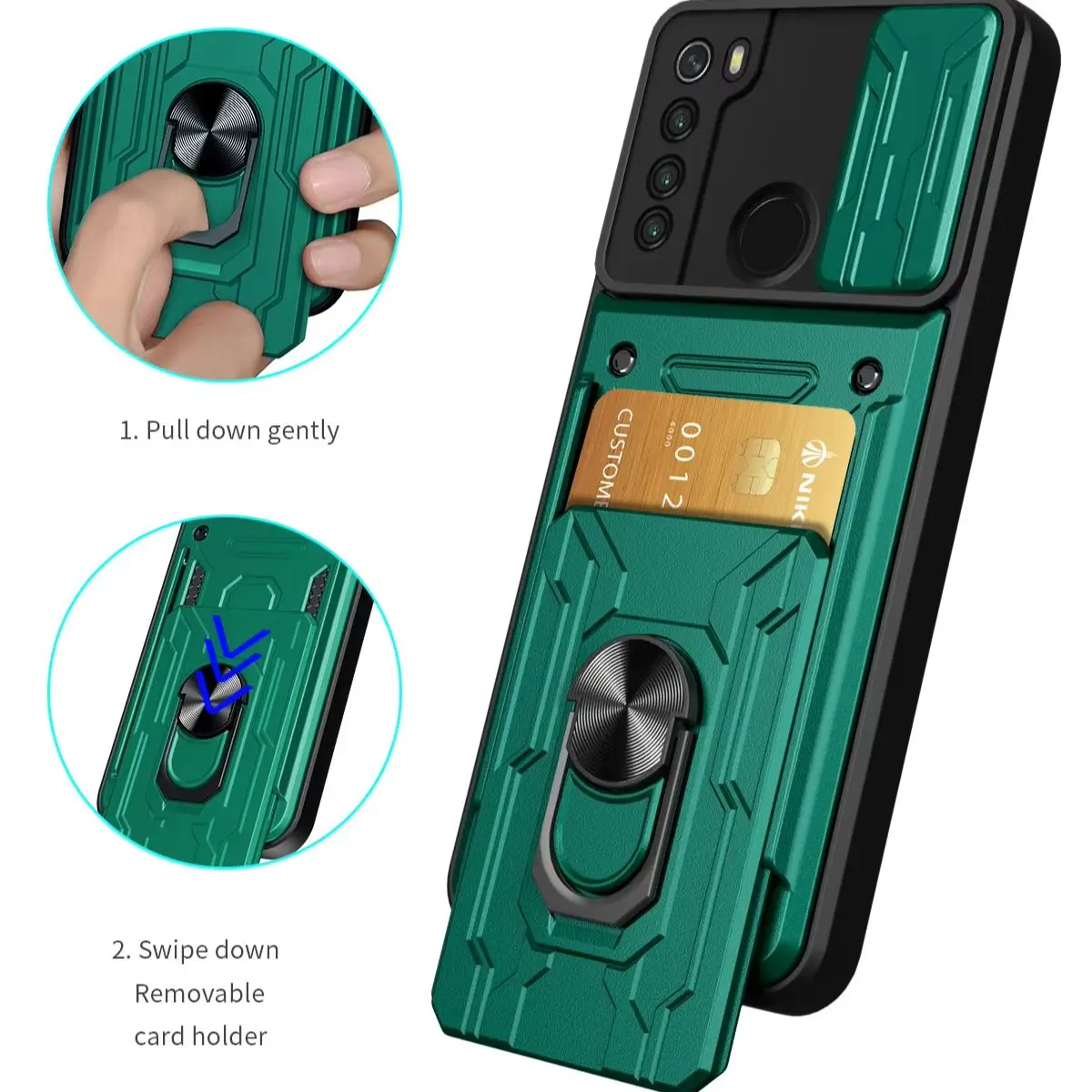 Coque robuste pour Xiaomi Redmi Note 8, étui avec support magnétique, rangement pour cartes, protection coulissante pour appareil photo