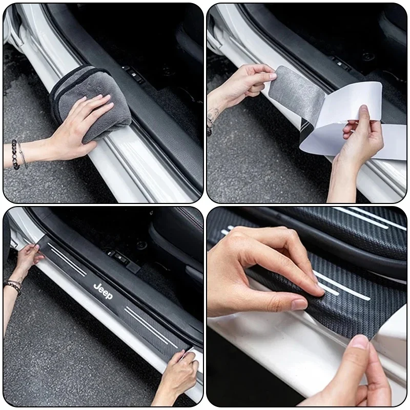Anti-scratch Carbon Fiber Car Door Sill Sticker For Jeep Compass Renegade Door Entry Guard Protector Auto Interior Accessories view 3