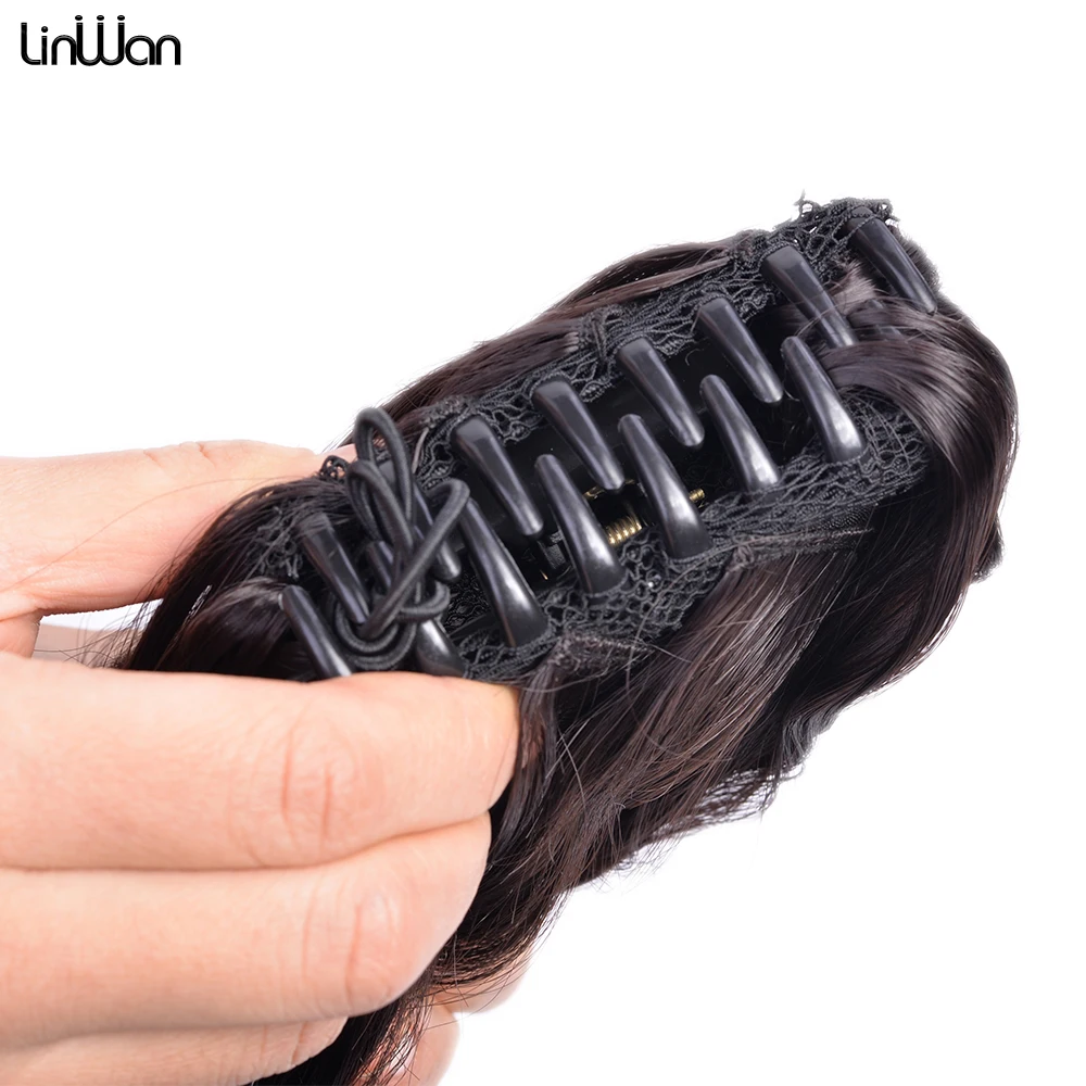 Linwan Syntheitc-Extensión de cola de caballo larga y ondulada para mujer, extensión de cola de caballo con Clip, pelo liso ombré falso Natural