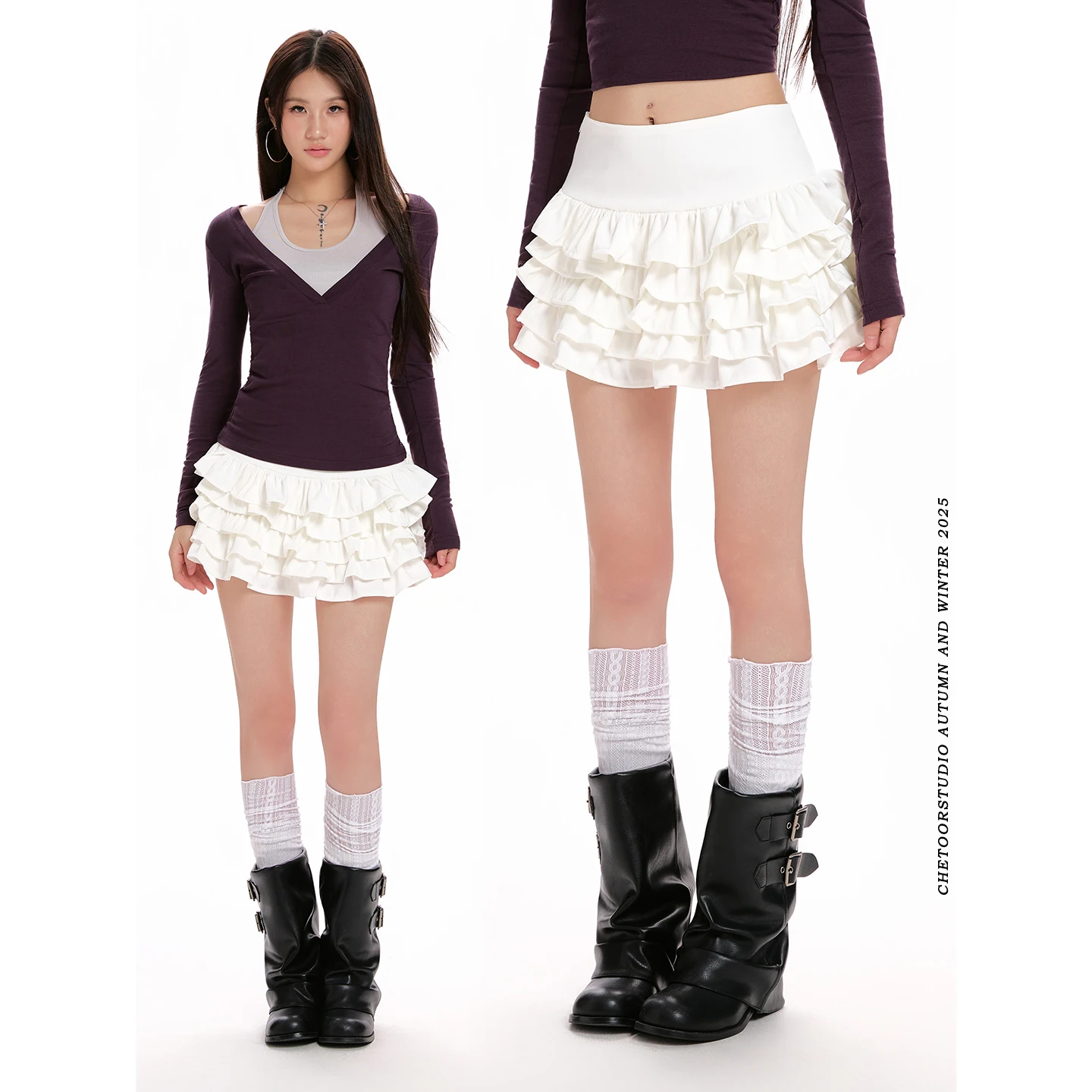 

Белая пышная юбка-трапеция для девочек-подростков, укороченная, с завышенной талией, повседневная, стильная, милая, визуально стройнящая