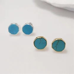 FUWO 1Pair Optimized Turquoises Stud Earrings,Golden Plated Minimalist Irregular Blue Howlite Jewelry For Women ER003