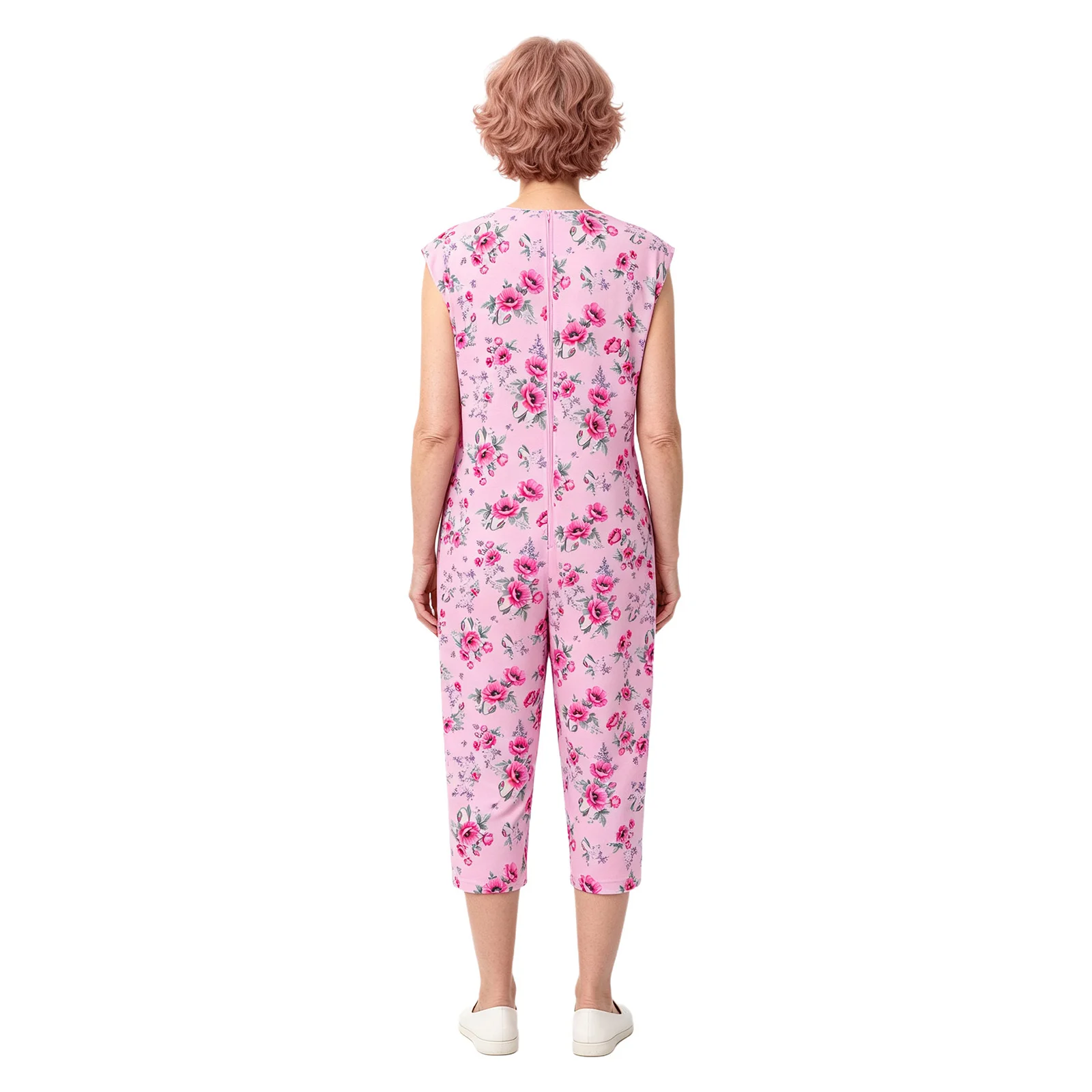 Printed Back Zipper Bodysuit Jumpsuit for Women Special Needs V Neck Sleeveless Pyjamas for Nursing Homes Hospitals Clothes