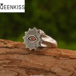 QEENKISS 925 Sterling Silver Vintage Red Eye Ring for Men Jewelry Wholesale Birthday Wedding Party Boyfriend Father Gifts RG6990