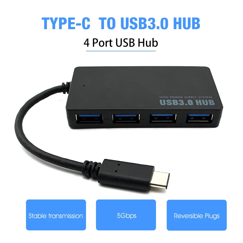 

Thin Portable Type C USB HUB 4 Ports USB3 Female Adapter USB 3.2 Gen1 Type-C Hub Dock for Chromebook Mac Pro HP Notebook