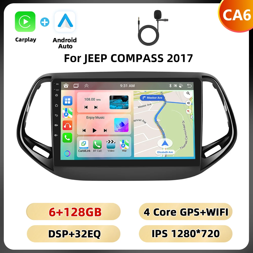 Podofo Gps Wifi 4G Auto Audio Voor Jeep Kompas 2017 Multimedia Speler Bluetooth Carplay Android Auto 8Core Fm Rds Dsp Autoradio