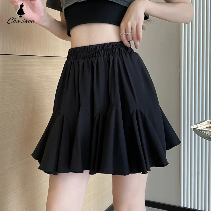 

Fish Tail Pleated Skirt Women A-line Fluffy Skirts Slim Thin Elastic Waistline Commuting Simple Casual Korean Fashion Summer