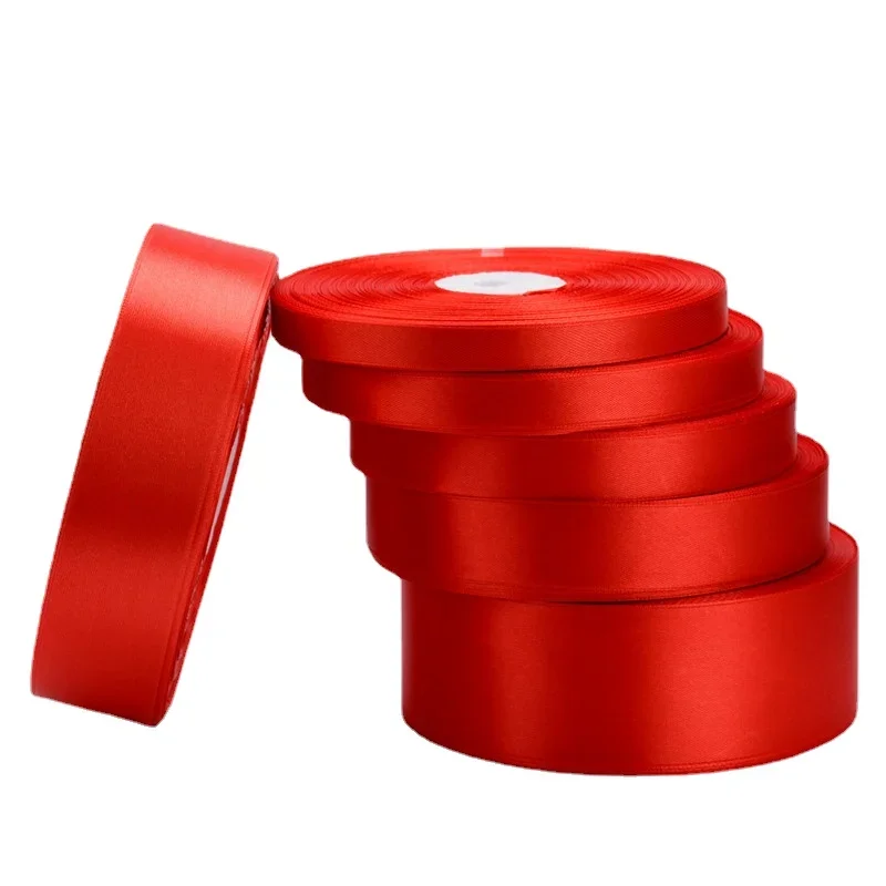 Cintas de satén de seda roja, cintas decorativas de 22 metros por rollo, 6mm, 10mm, 12mm, 15mm, 20mm, 25mm, 40mm, 50mm, para boda, fiesta de cumpleaños