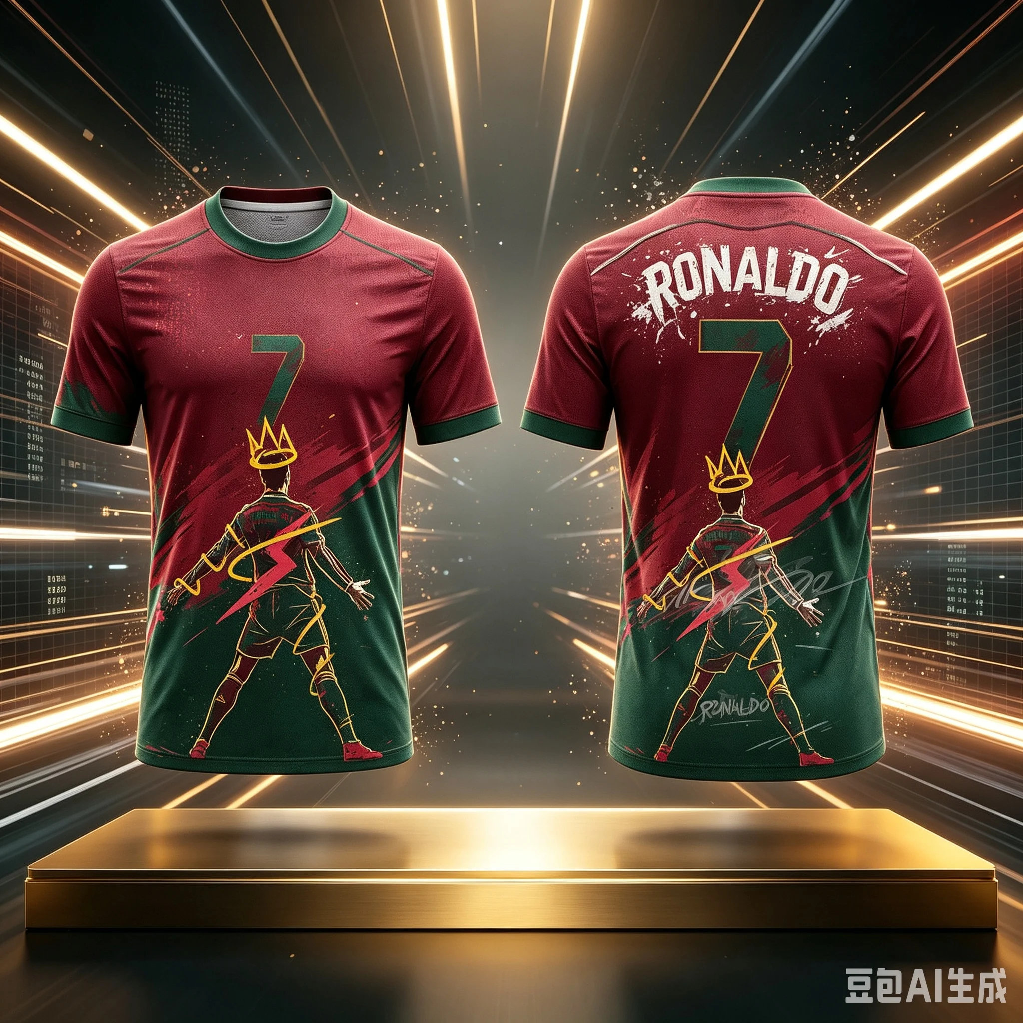 New hot selling Ronaldo wine red, dark green gradient No.7 quick drying jersey retro breathable sports short sleeved shirt