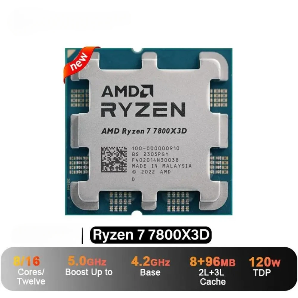 Top AMD Ryzen 7 7800X3D CPU, R7 7800X3D, 5.0GHz, 8-Core,16-Thread,5NM,96M,100-100000910 Socket AM5 New Tray Without Cooler