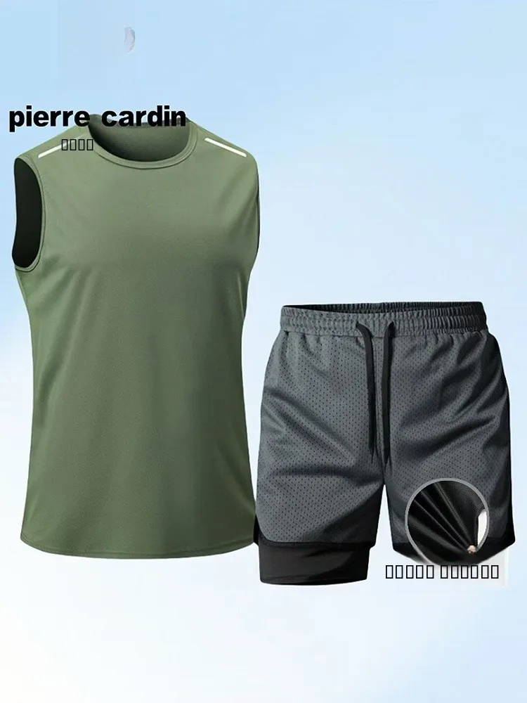 

Мужской летний спортивный комплект Pierre Cardin: майка и футболка для фитнеса и бега, быстросохнущий, повседневный, из двух предметов, дышащий, из полиэфирного волокна