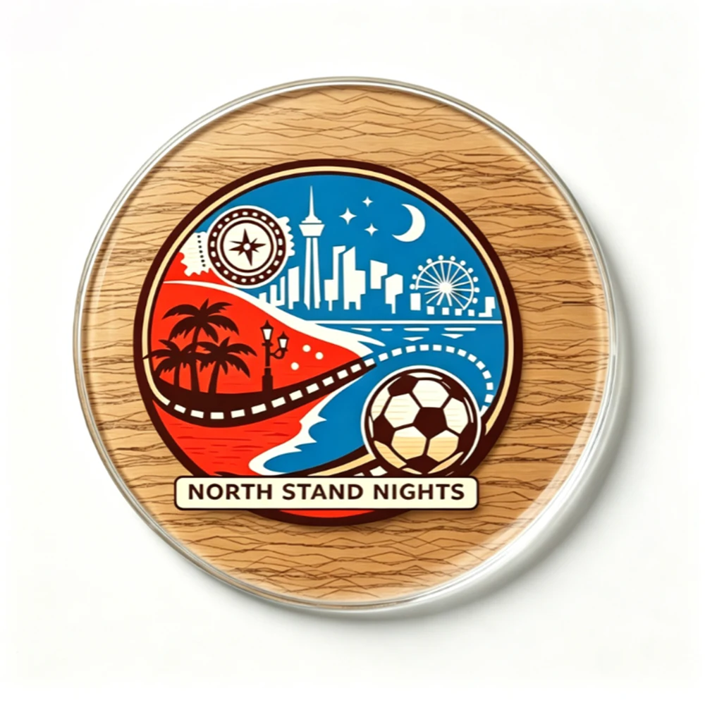 

Round Acrylic Coasters Soccer Travel Style Printed Coaster Fan desk And Watch Party Decor Pub Night Coaster Gift