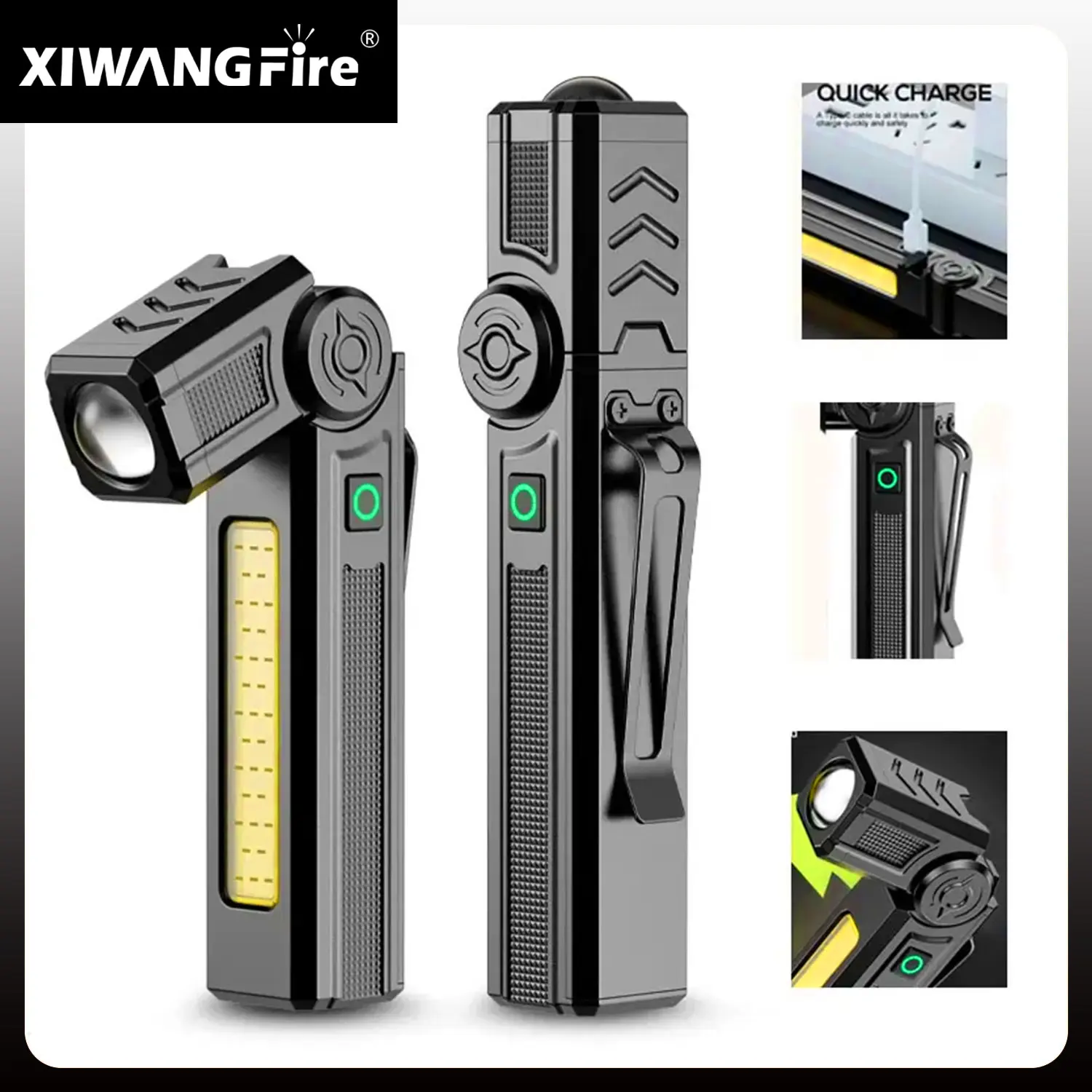 Portable Rechargeable Work Lights LED Folding Torch with Magnetic Base  COB Light 90°Rotate  Camping Emergency Lamp