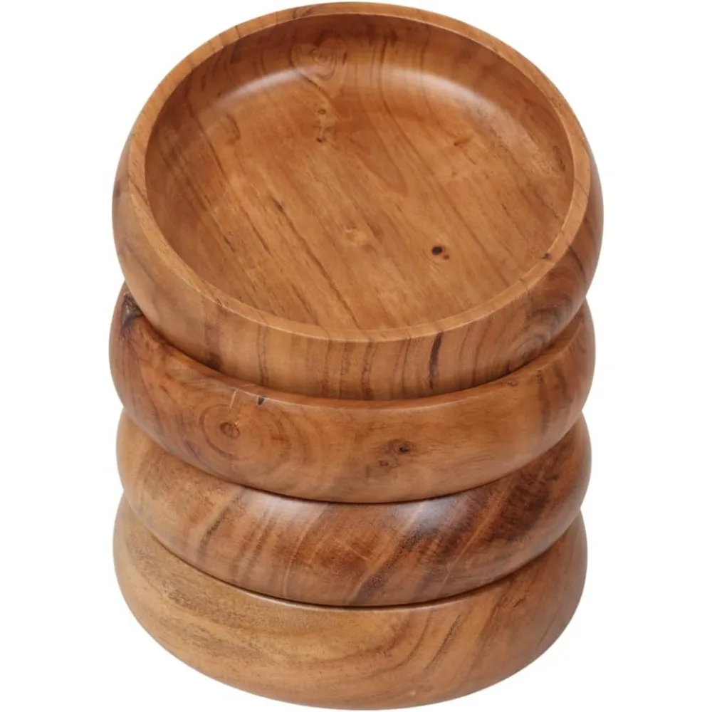 

Set of 4 Acacia Wood Bowls, 8x2 Inches, Food-Safe Coating, Jointless Design for Salads and Pasta