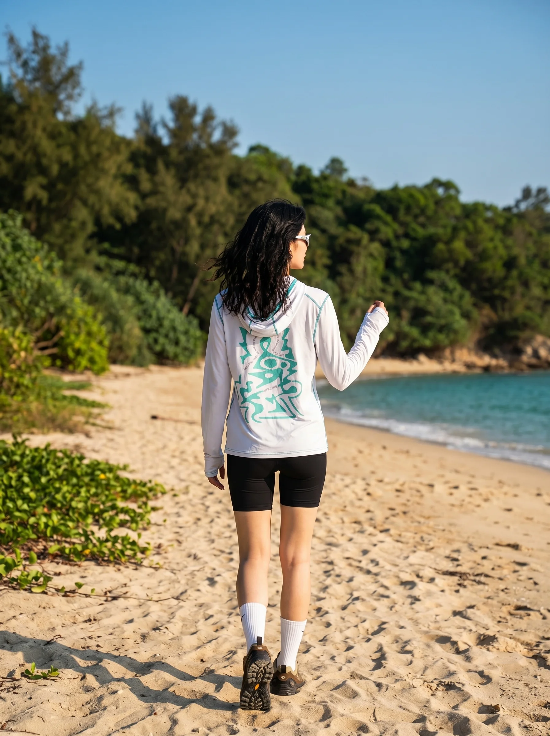 Outdoor Casual Quick Dry T-Shirt Women's Hoodie Dyeing Letter Print Sun Protection Cool Feeling Nylon Fabric Long Sleeve roun...