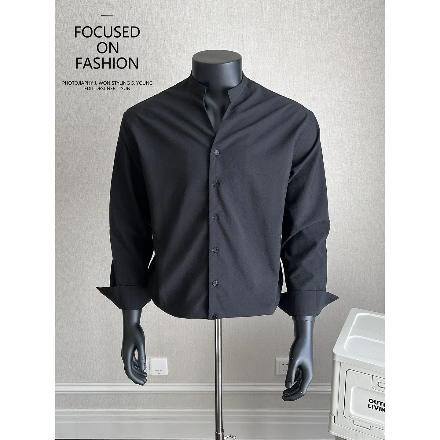

Spring Solid Color Stand Collar Shirt Men Long Sleeve Casual Shirts High Quality Loose Business Dress Shirt Camisa Masculina