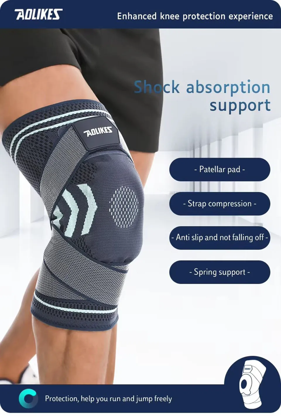 Aolikes Knies tützen mit Silikon gel Patella Kompression hülse Feder stütze schützen Stabilisator für Arthritis Sport Acl Erholung – Detail 3