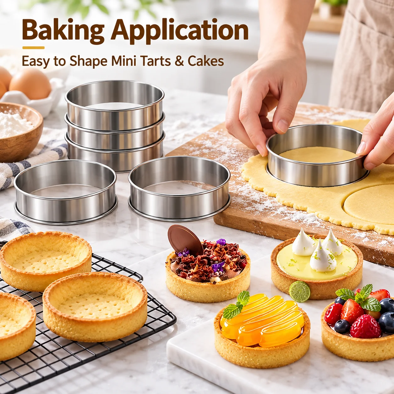 6 Stück Muffin- und Crumpet-Backringe, lebensmittelechter Edelstahl, antihaftbeschichtet, Gebäckform, für Pfannkuchen- und Keksebacken, für den Heimgebrauch in der Küche – Detail 2
