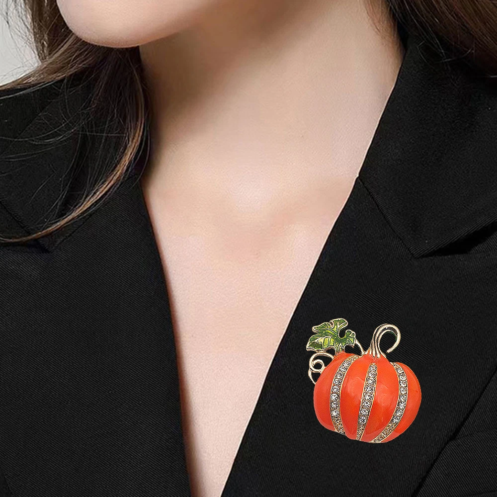 

CZ Halloween Fashion Pumpkin Women's Brooch Plant Style Green Leaves Corsage Clothing Accessories Zircon
