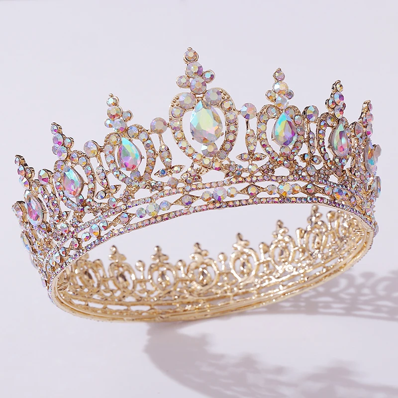 

Gorgeous Crystal Diadem Bridal Tiaras Royal Queen King Wedding Crown Headdress Bride AB Circle Party Hair Jewelry Ornaments