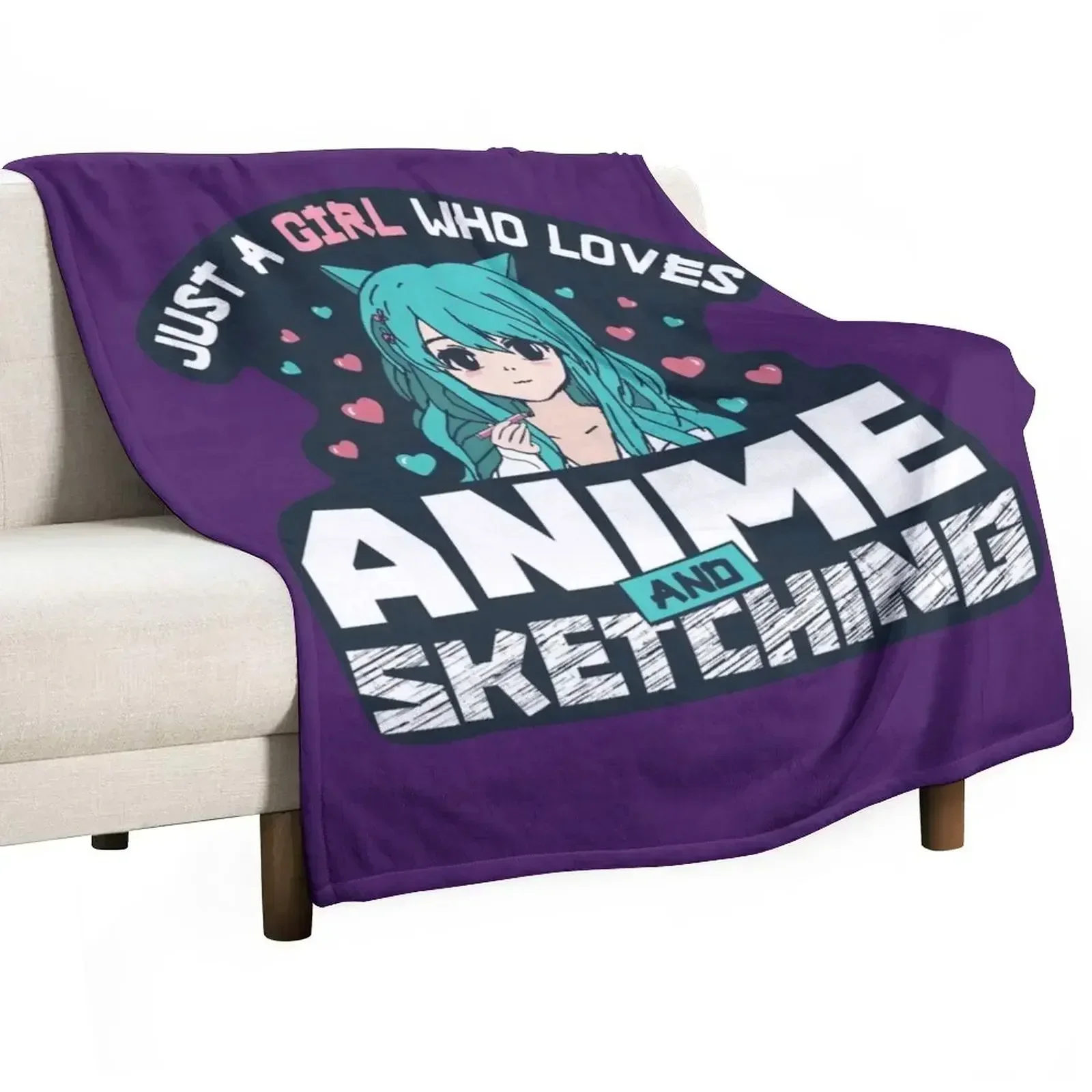 Anime and Sketching Girl who loves drawing cute gift Throw Blanket Nap Bed heavy to sleep Heavy Blankets