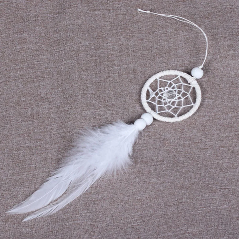 Mini Dream Catcher Car Pedant Pure White Feather Wind Chimes Decor Home Ornament