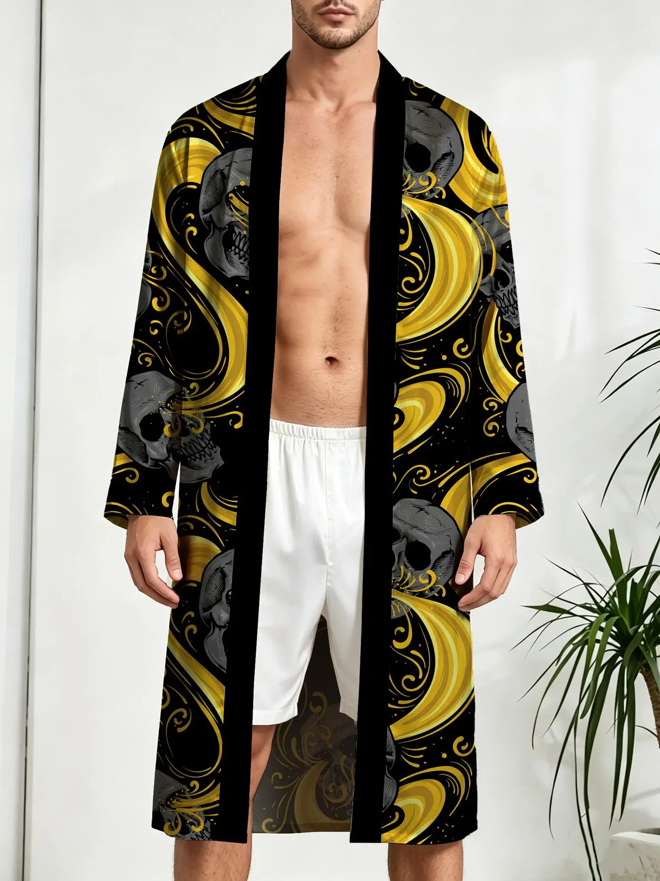 1pcs Men's Robes 2026 Spring/Summer Breathable robe Polyester dressing gown Funny pajamas 3D Printed Sleepwear Long Nightgown
