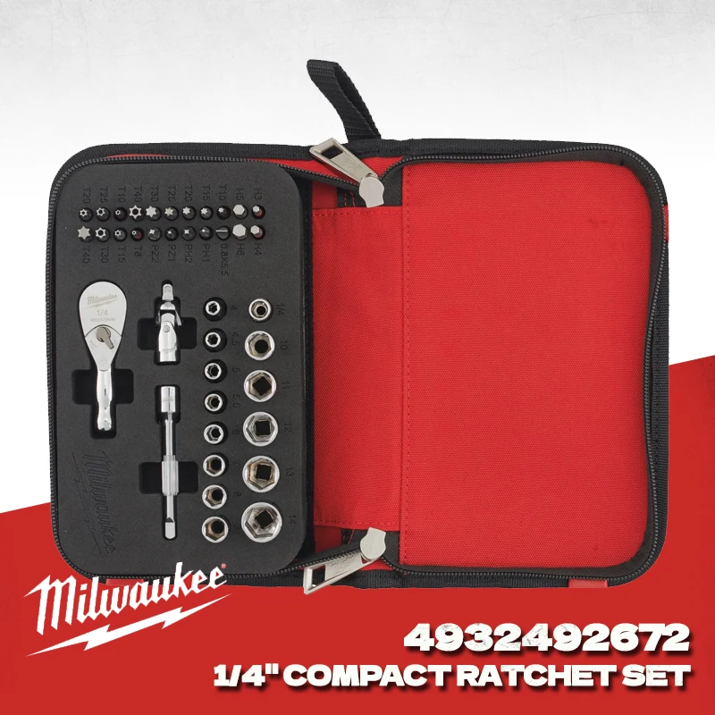 

Milwaukee 4932492672 1/4" Compact Ratchet Set 39 Pieces Including Storage Bag Hand Tools