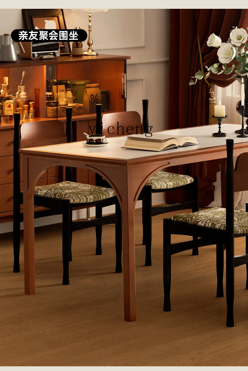 ZK medieval solid wood rock slab dining table Nordic modern simple household dining table rectangular dining table light luxury