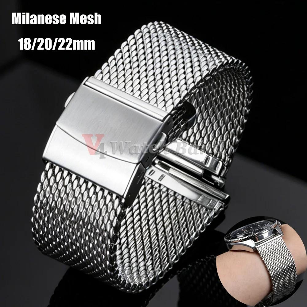 1.0mm 0.6mm Mesh Milanese Watch Band for IWC for Rolex for Omega 20mm 22mm 18mm Stainless Steel Wristband for Seiko Bracelet