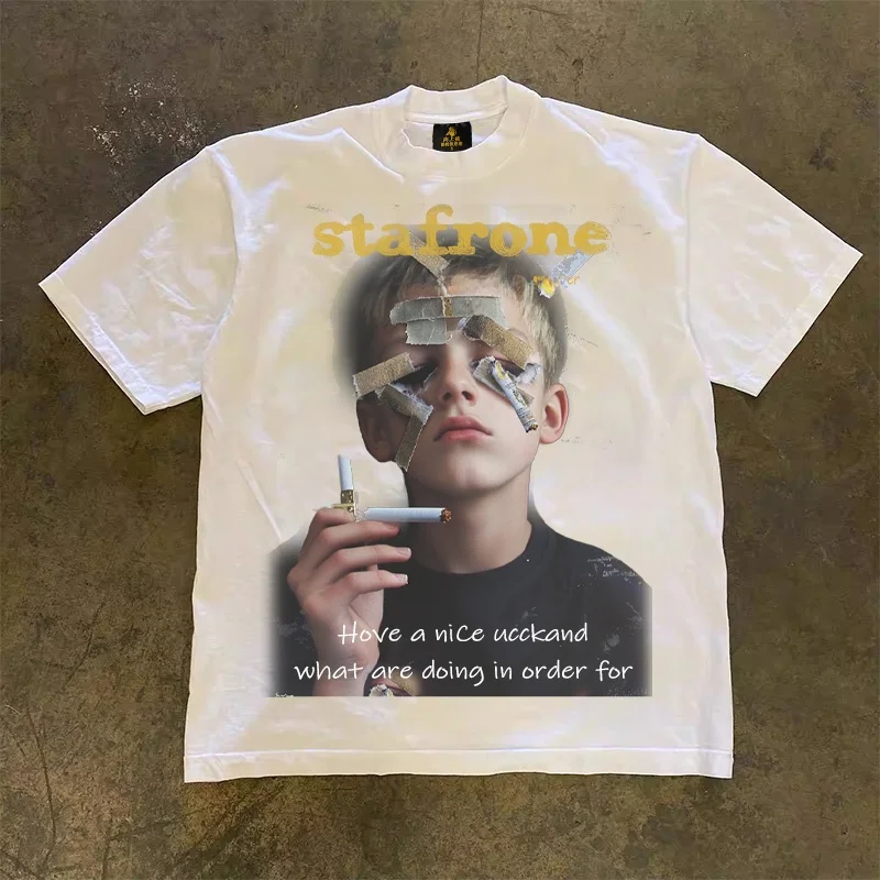 Loose Fit Cotton T-Shirt Unisex Short Sleeve Double Thread UPUPXIA Hero Print Sweat Absorbent round Neck Casual Summer Top