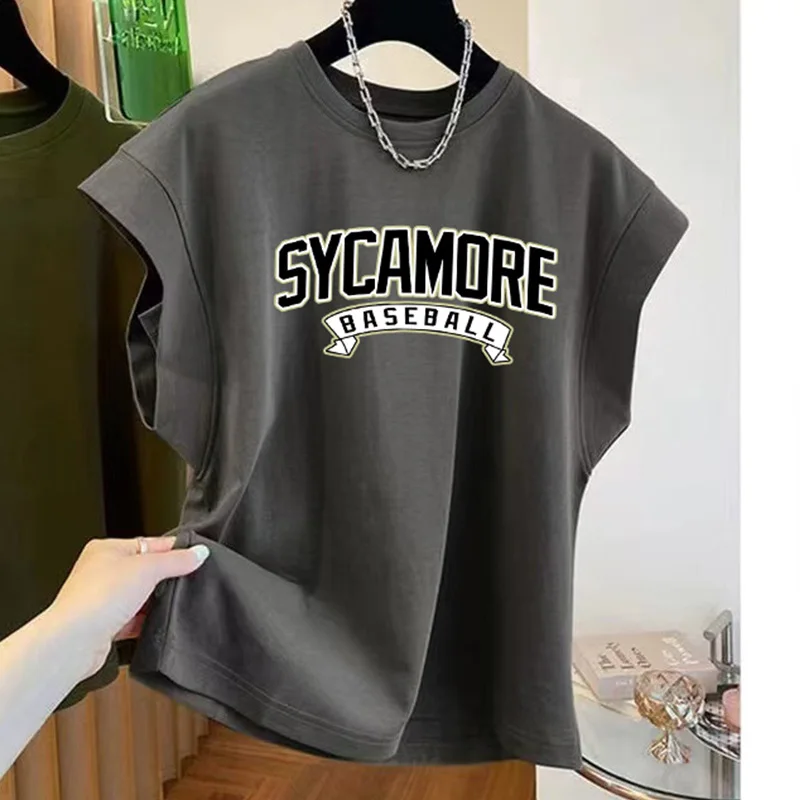 Retro American Dark Grey Small Flying Sleeve T-shirt Women Summer Loose Lazy Style Short Sleeve Top Korean Style Commute