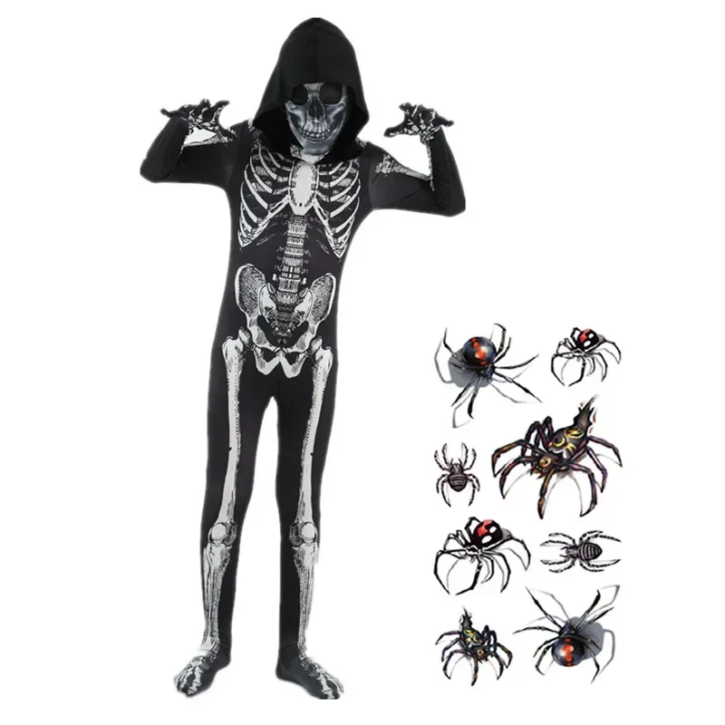 

FC6 Kids Skeleton Pattern Men's Horror Hoodie Dark Ghost Styling Halloween Horror Skeleton Jumpsuit for Men and Women Kos@FC8！