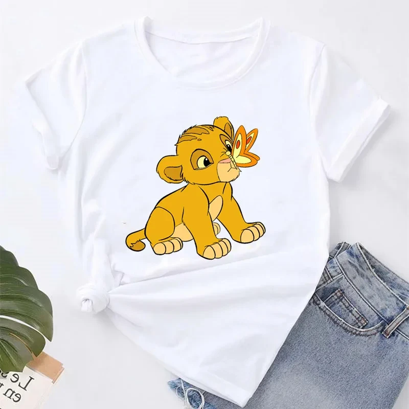 Cartoon Disney Lion King Pattern Hakuna Matata T-shirt Women's Kawaii T-shirt Fun Harajuku Simba Unisex T-shirt Women's Clothing